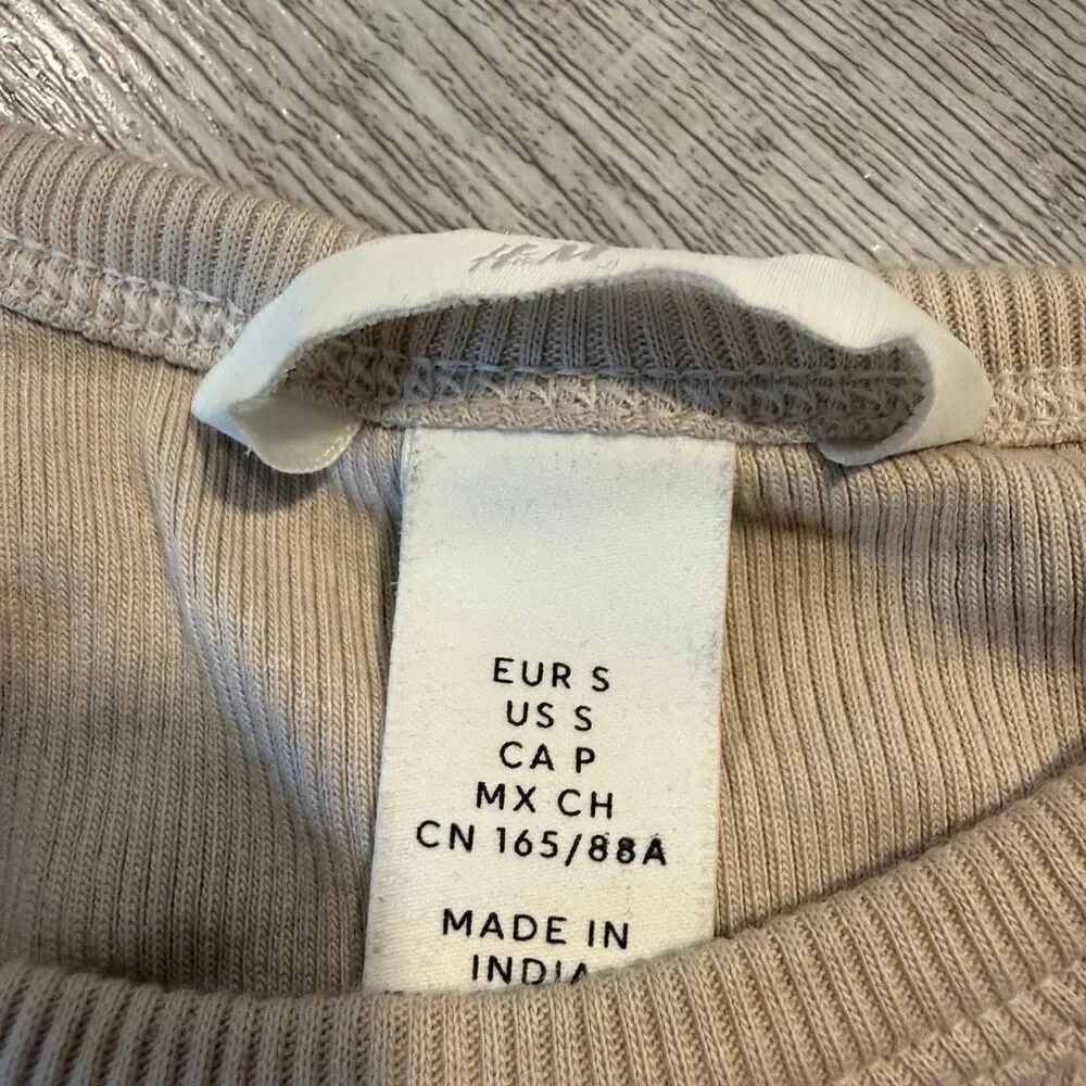 H&M Tan Ribbed Thermal Tank Top Cropped Small